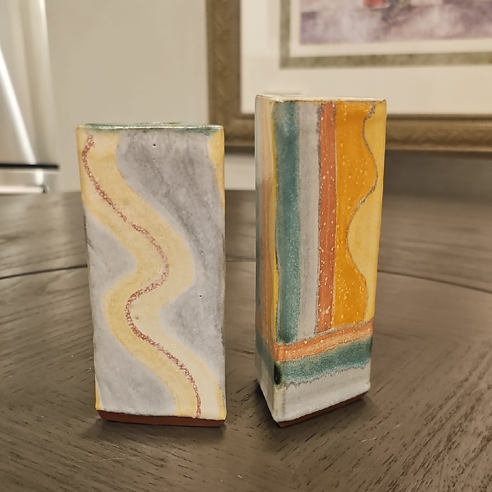 Artistic Ceramic Vases - Gray, Yellow, and Orange